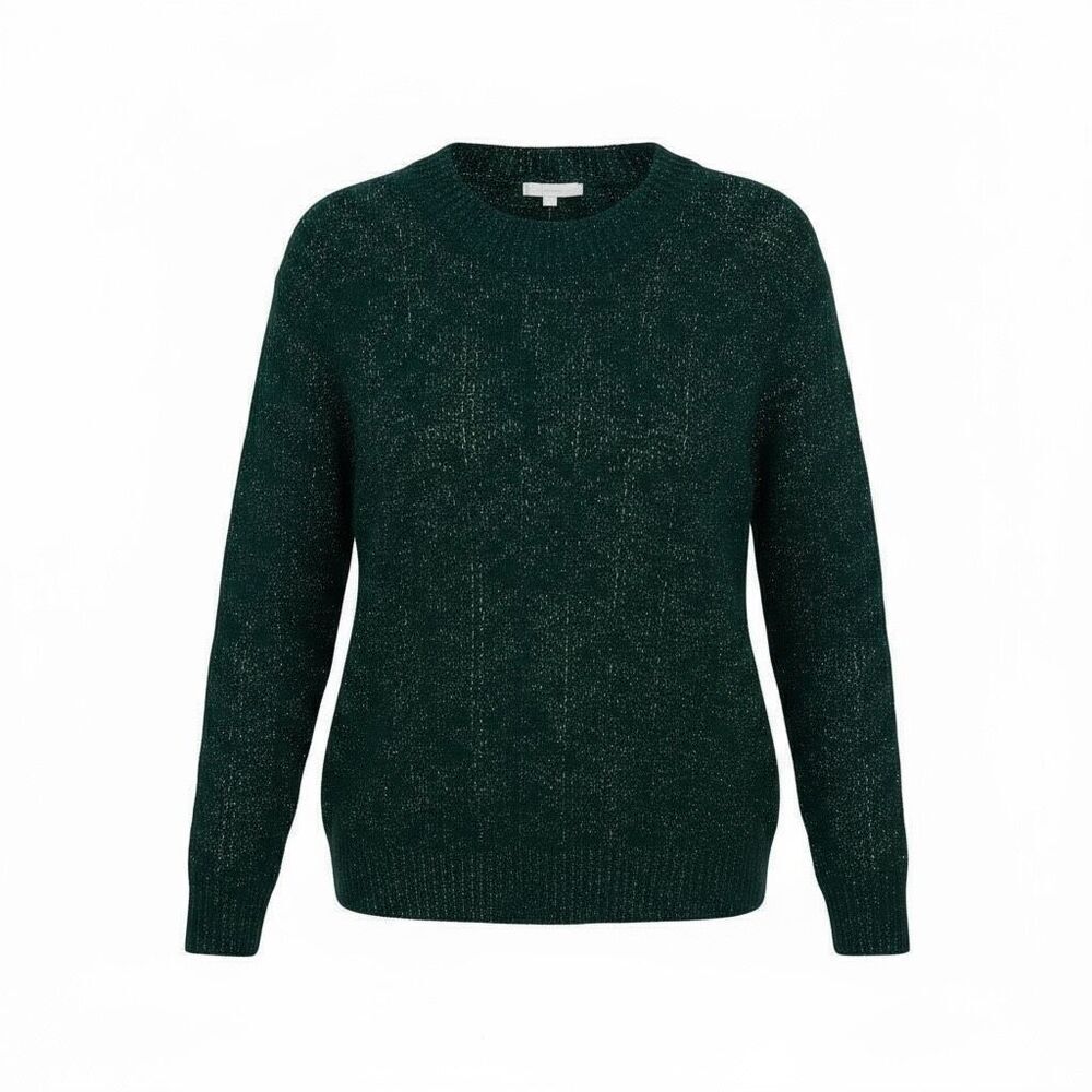 Weatherproof Vintage Pullover Knit Sweater Silver Metallic Green Pine Medium